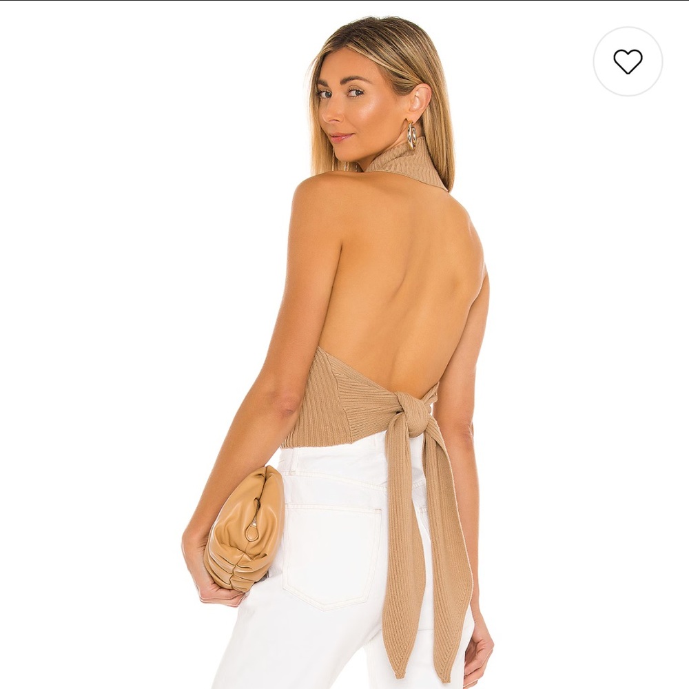 Tan Ribbed Halter Crop Top - Picture 3 of 4